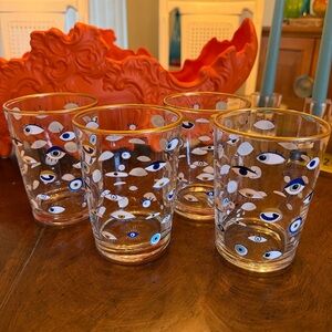 Anthropologie Rakle Set of 4 Evil Eye Drinking Glasses gold rim rocks size